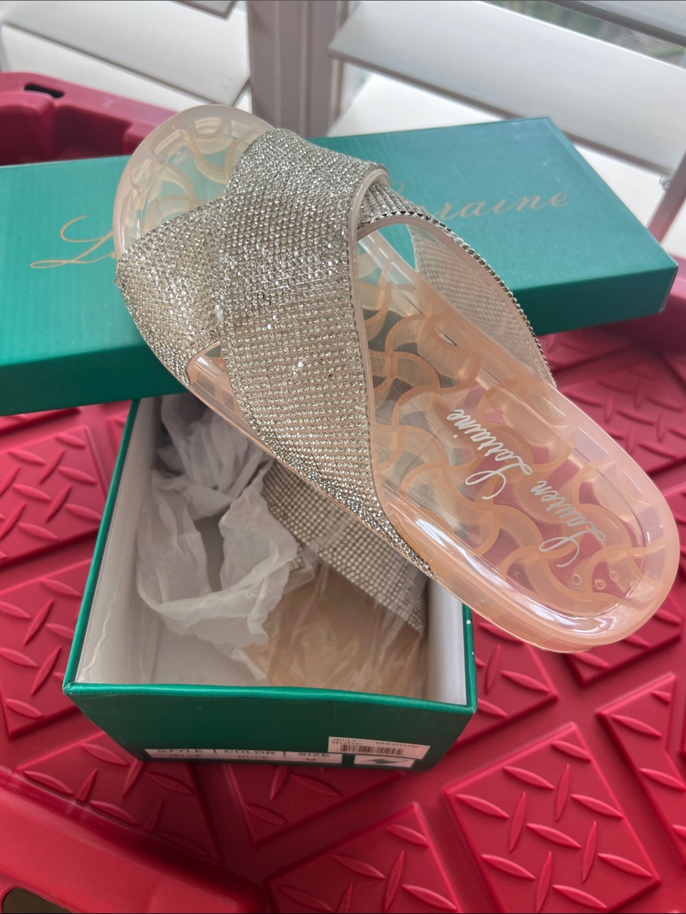 Lauren Lorraine Silver Crystal Cross-Strap Slide Sandals size US 8 EU 39